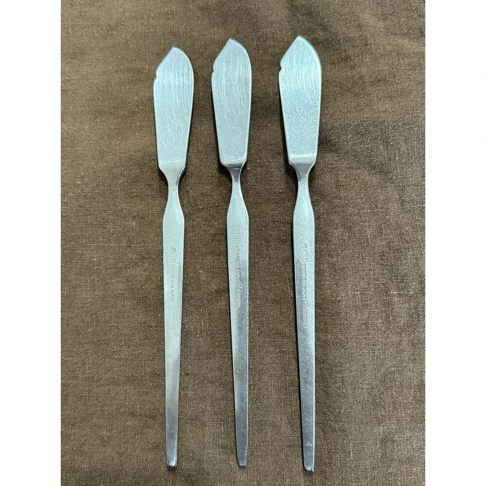 Vtg SRI Ravenna STANLEY ROBERTS Japan Stainless Flatware Butter Knives (3) MCM